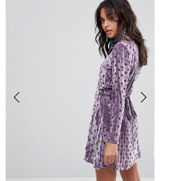 NEW HOUSE OF HOLLAND PURPLE VELVET POLKA DOT WRAP MINI DRESS - Picture 5 of 8